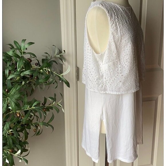 J Jill Sz L White Eyelet Lace Layered Long Tee T-Shirt Tank Top Womens NEW NWT - Picture 8 of 13